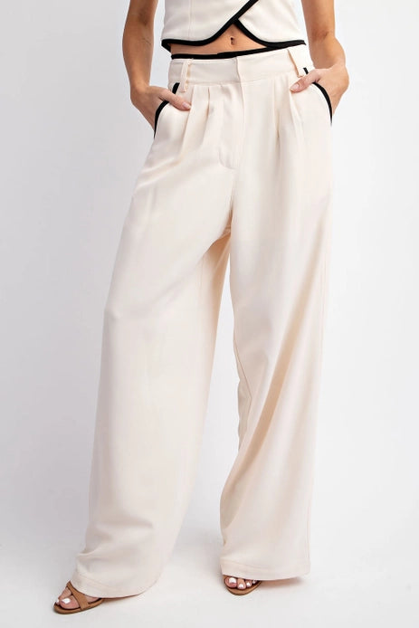 LONG WOVEN PANTS WITH CONTRAST EDGE DETAIL