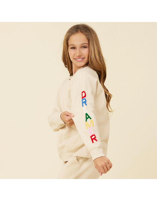Toffee Dreamer Patched Long Sleeve Crewneck (Tweens) VH