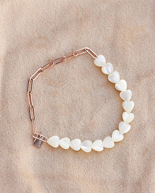 Pura Vida Pearl Heart Paperclip Chain Stretch Bracelet