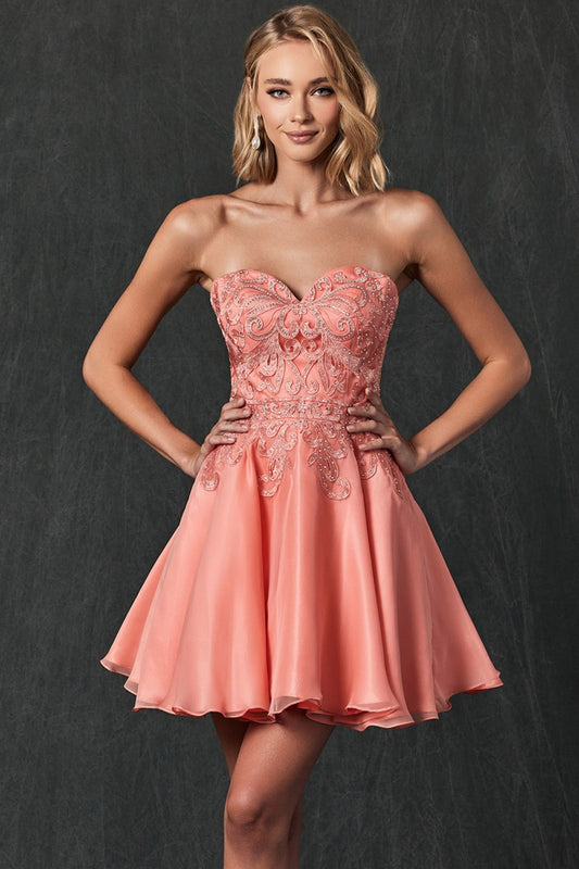 Embellished Strapless Tulle Homecoming Dress