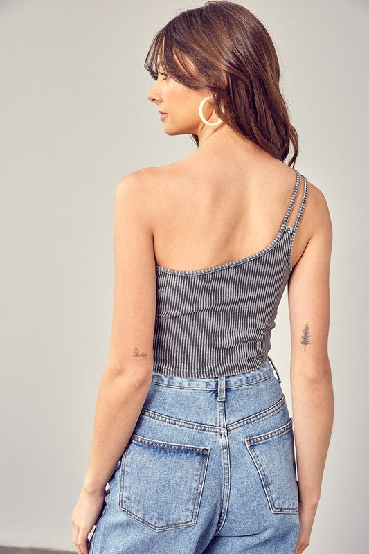 MS One Shoulder Ribbed Tank Top