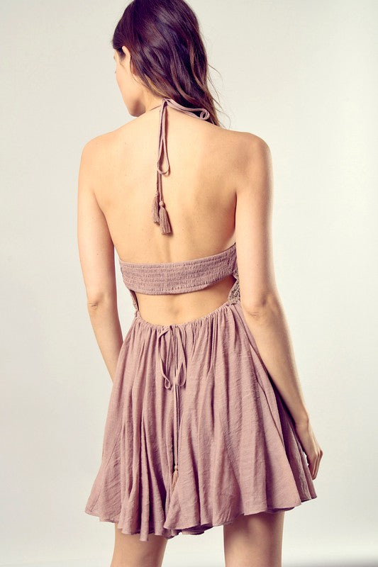 MS Lace Trim Drawstring Dress