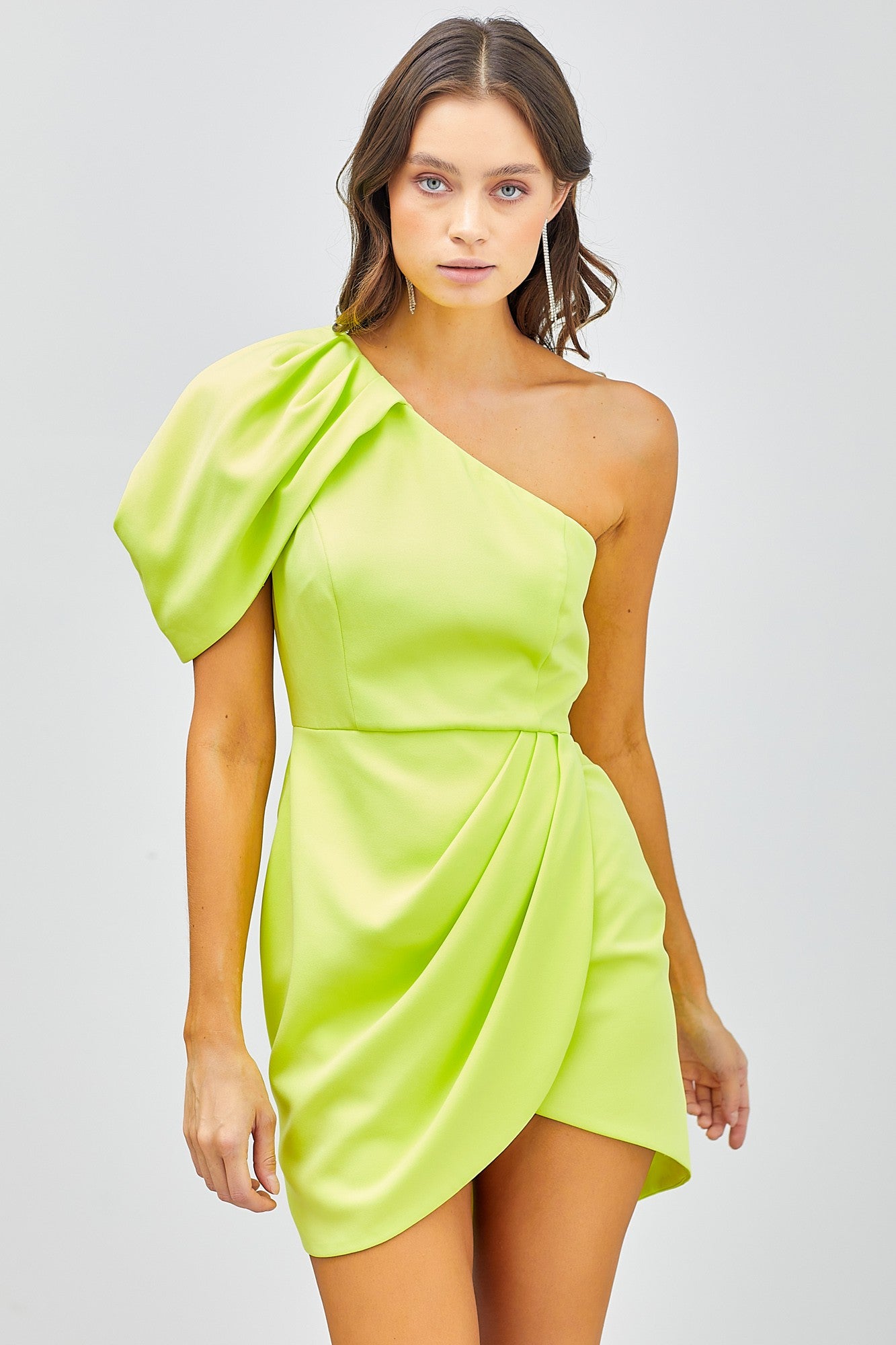 One Shoulder Puff Pleats Dress - DB