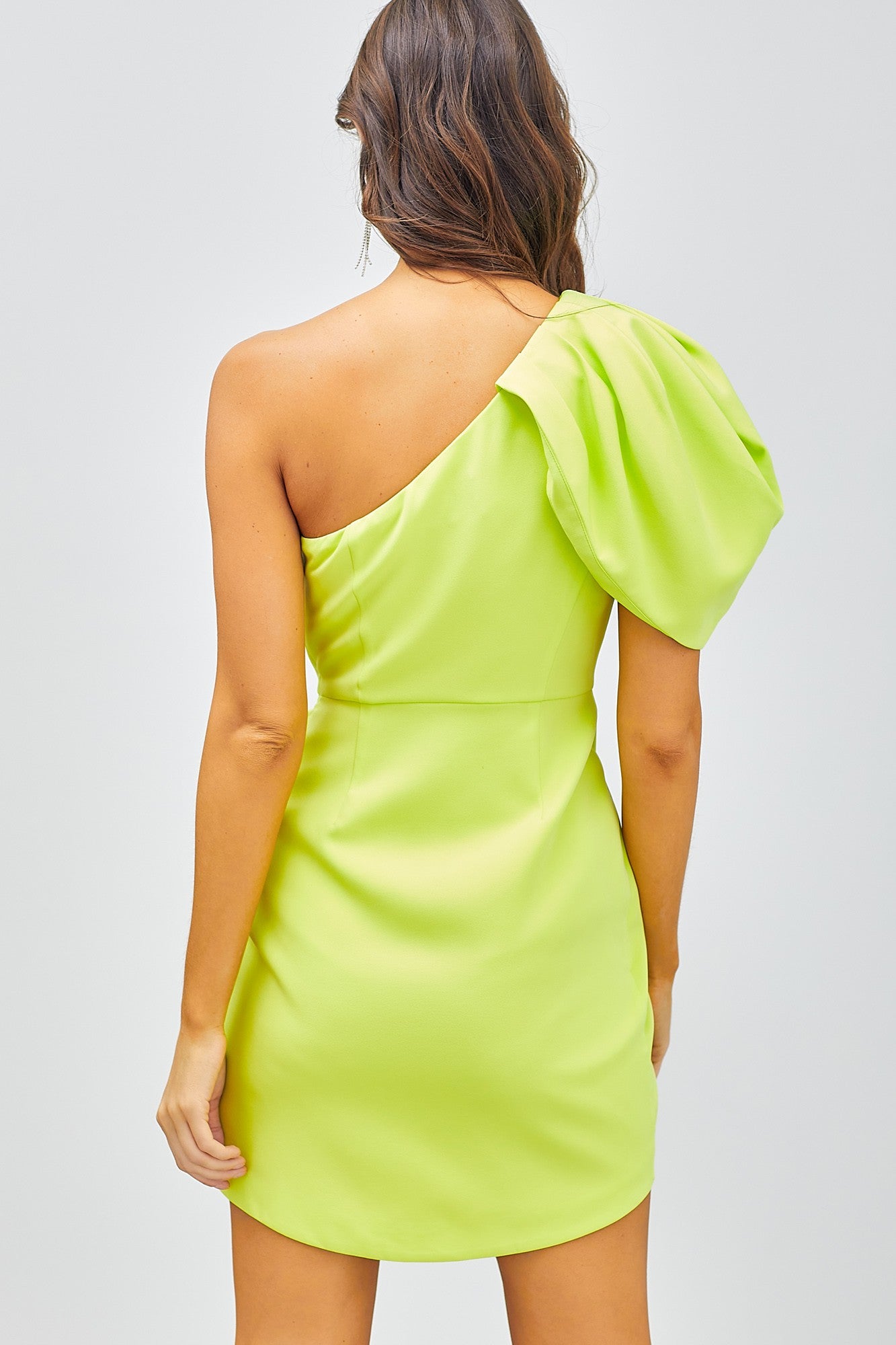 One Shoulder Puff Pleats Dress - DB