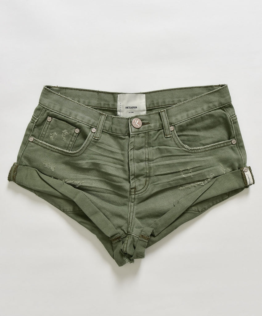 Super Khaki Bandits Denim Shorts - ONE TEASPOON