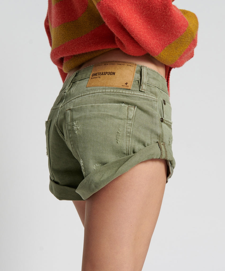 Super Khaki Bandits Denim Shorts - ONE TEASPOON
