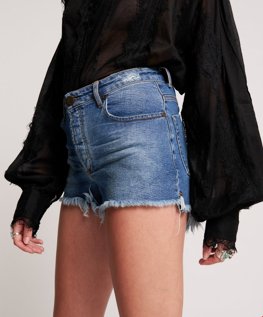 Soho Blue Bonita High Waist Denim Short