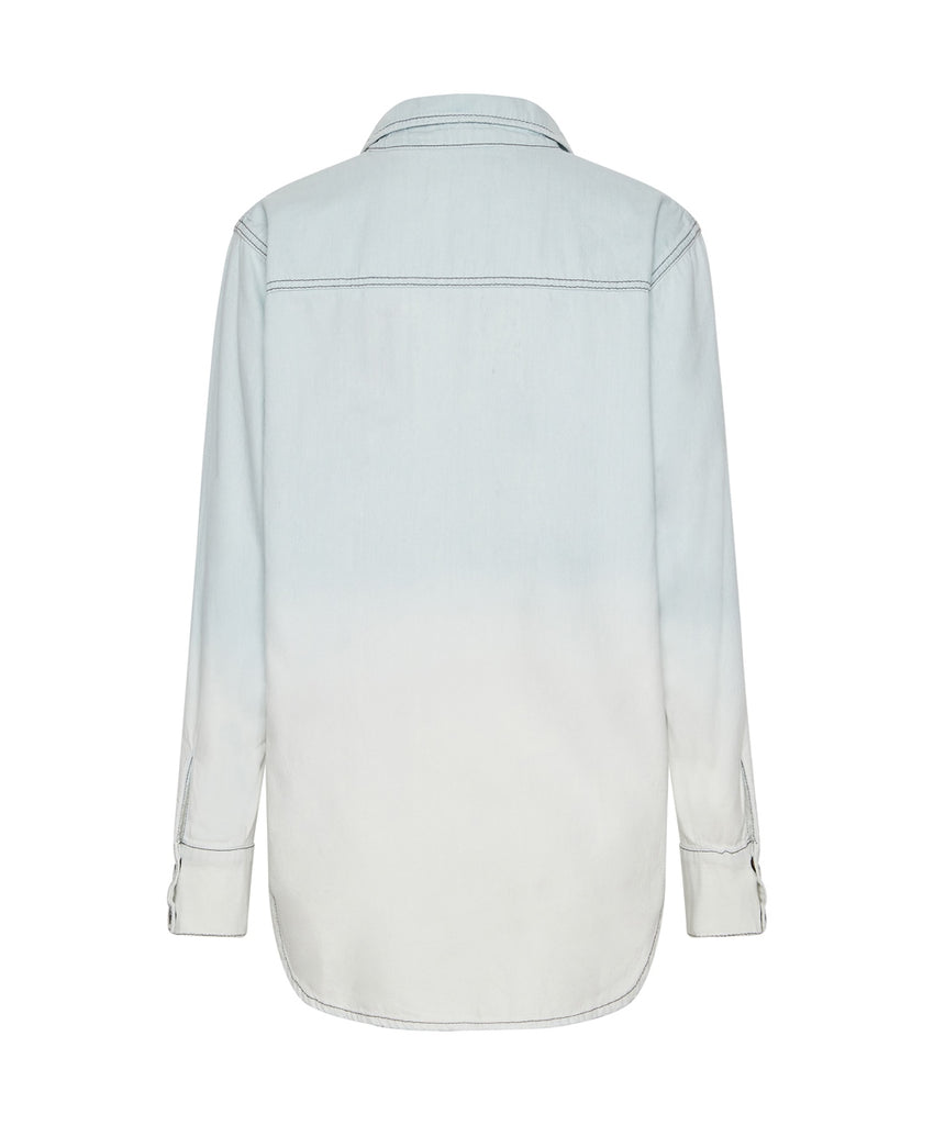Capri Blue Bleached Out Western Denim Shirt- ONE TEASPOON