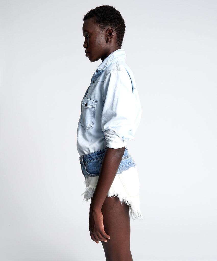 Capri Blue Bleached Out Western Denim Shirt- ONE TEASPOON
