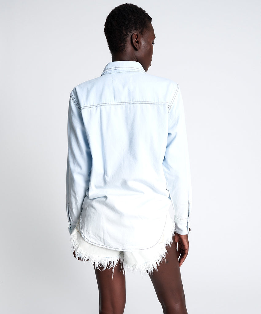 Capri Blue Bleached Out Western Denim Shirt- ONE TEASPOON