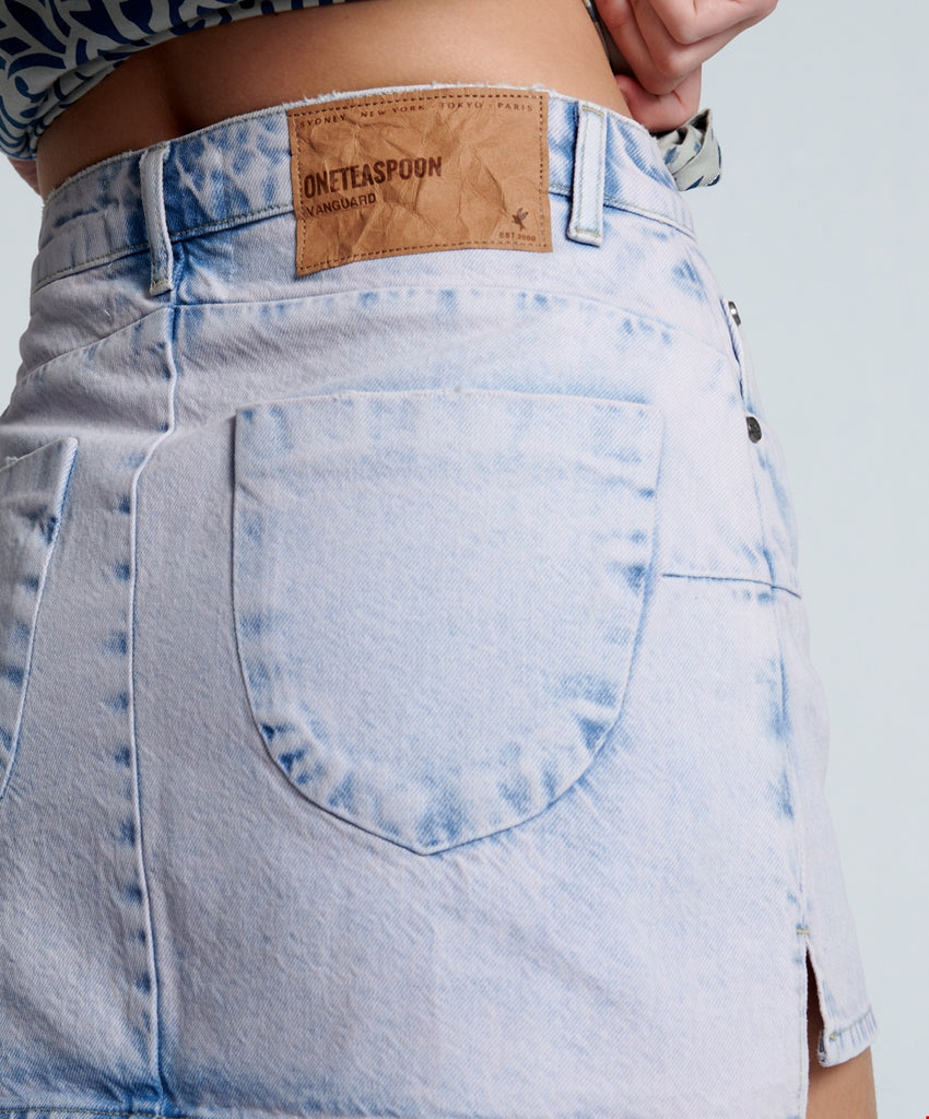 PURPLE HAZE VANGUARD MID RISE RELAXED DENIM MINI SKIRT - ONE TEASPOON