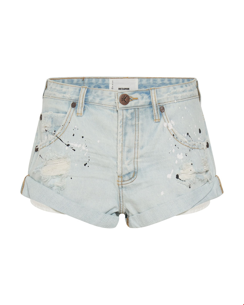 Florence Painted Bandits Low Waist Denim Short - ONE TEASPOON