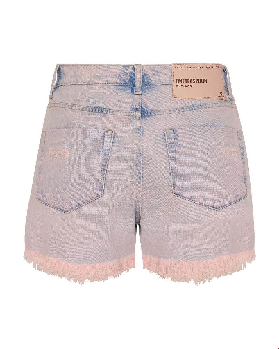 Pink Haze Outlaws Mid Length Denim Short - ONE TEASPOON