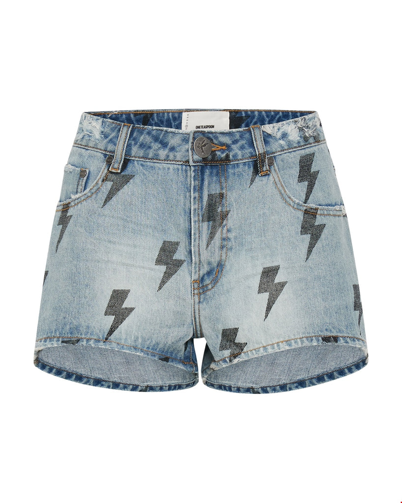 Blue Lightning Bonita High Waist Denim Short - ONE TEASPOON