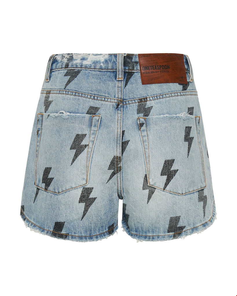 Blue Lightning Bonita High Waist Denim Short - ONE TEASPOON