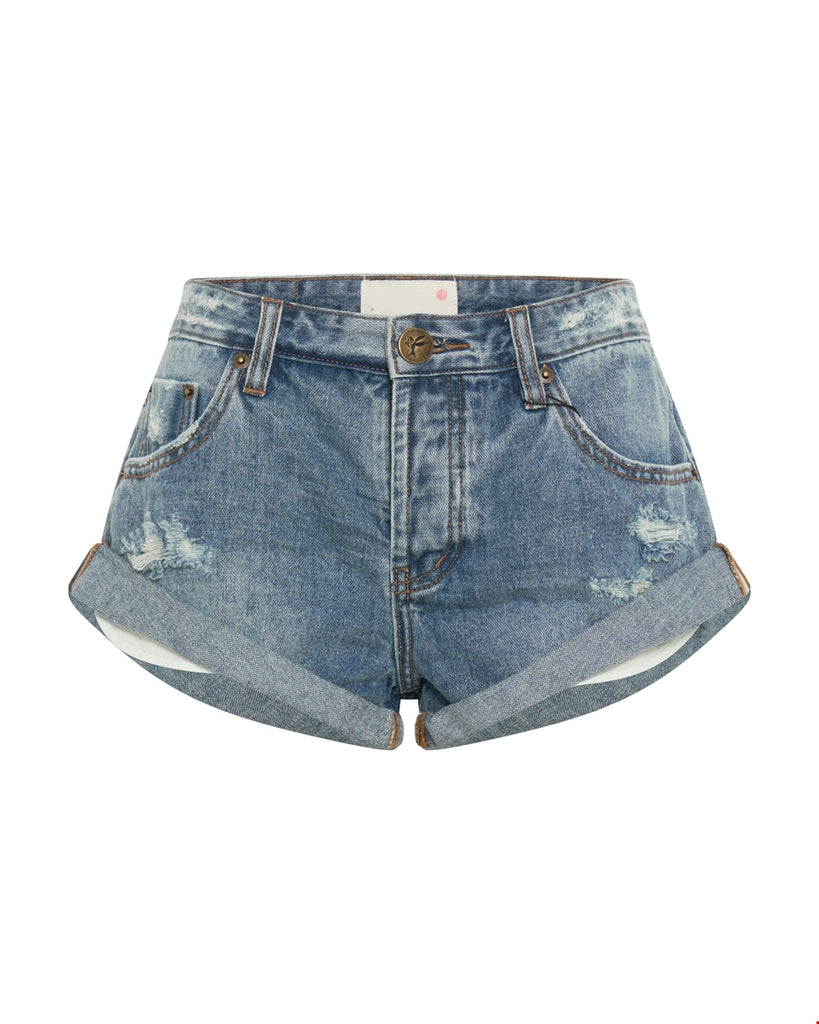 Cobaine Bandits Low Waist Denim Shorts - One Teaspoon