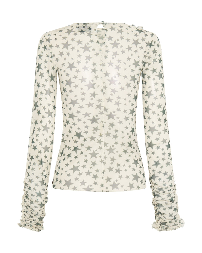 Khaki Star Ruffle Lurex Party Mesh Long Sleeve Top - One teaspoon