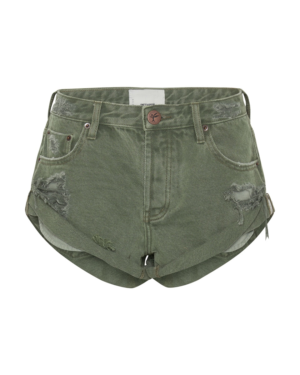 Military Khaki Bandit Low Waist Shorts - ONE TEASPOON