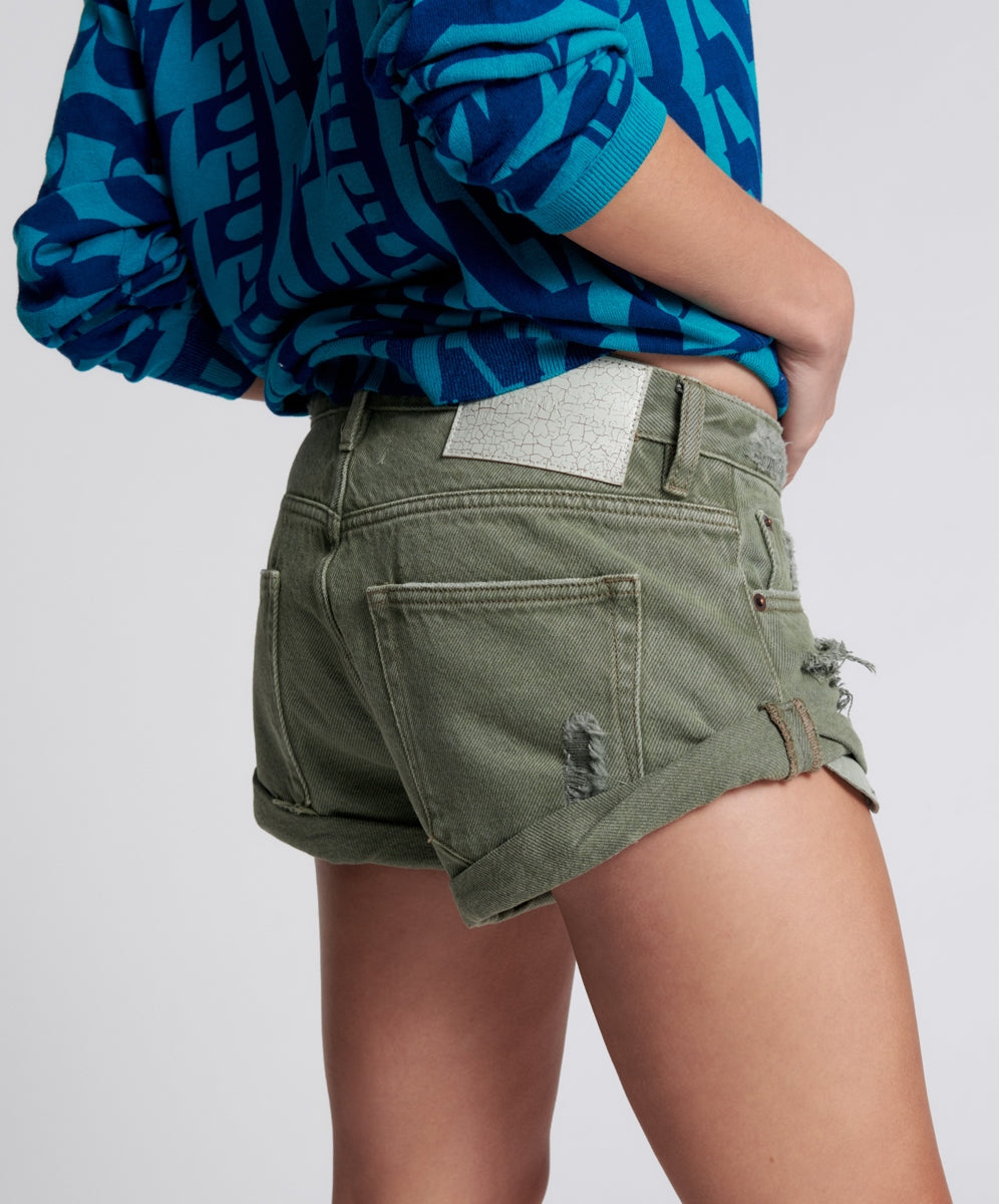 Military Khaki Bandit Low Waist Shorts - ONE TEASPOON