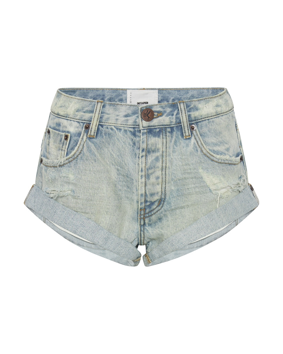 Kansas Blue Bandit Low Waist Denim Shorts - ONE TEASPOON