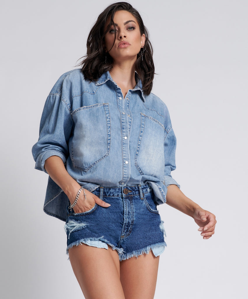 Rosewood The One Fitted Cheeky Denim Shorts - One Teaspoon