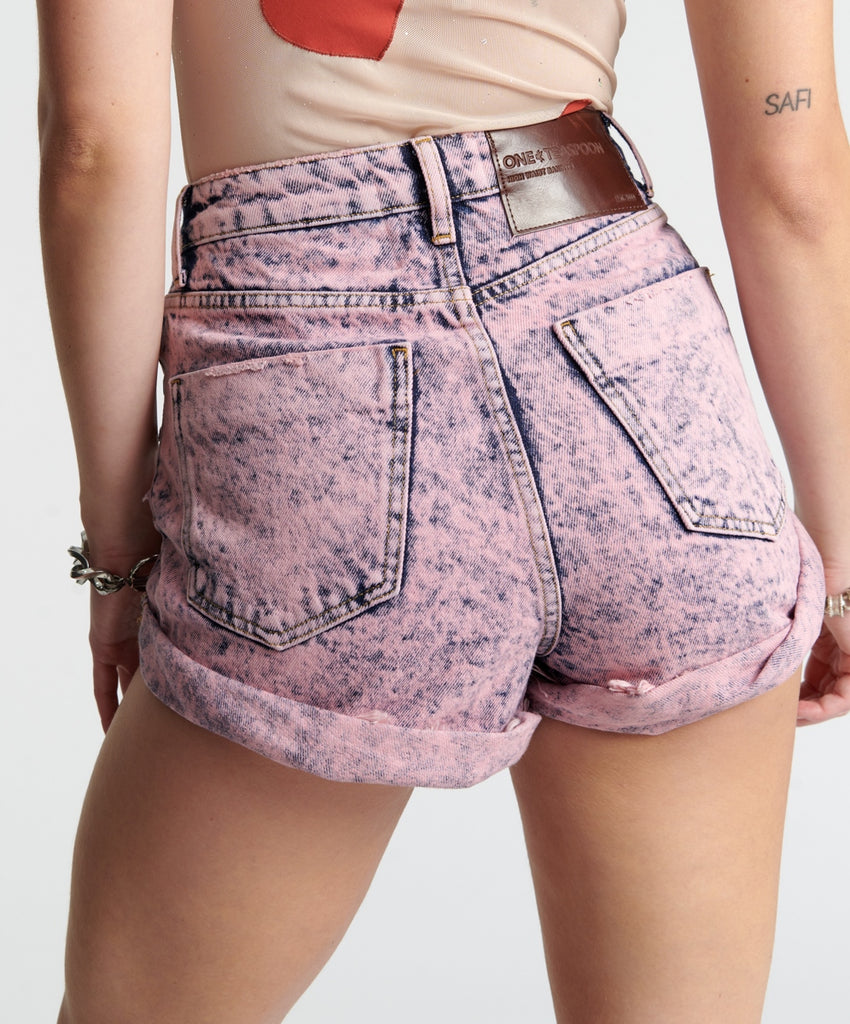 Pink Pistol Bandits High Waist Denim Shorts - ONE TEASPOON