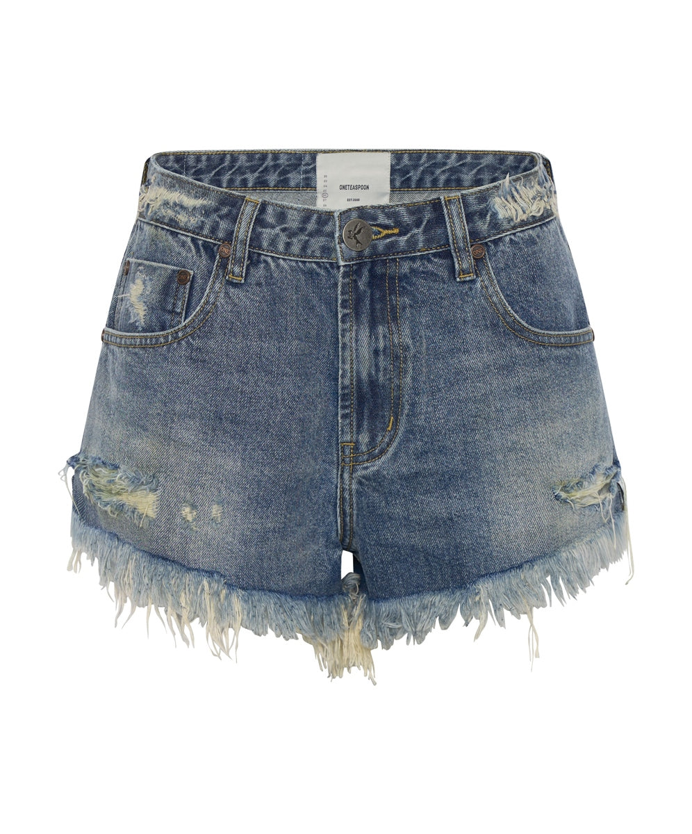 Used Blue The One Fitted Cheeky Denim Short - ONE TEASPOON