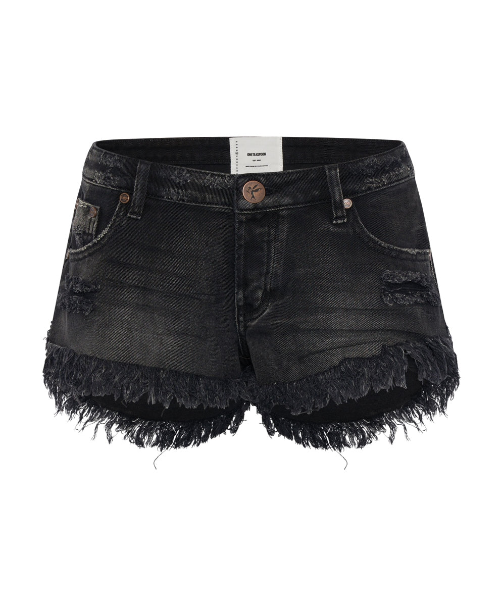 Faded Black Dukes Low Waist Mini Denim Short  - ONE TEASPOON