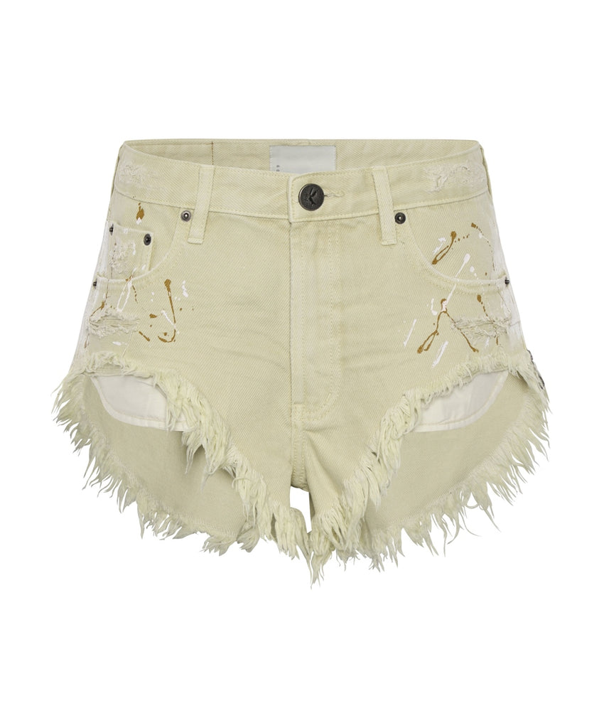 Vegas Gold Painted Rollers Denim Shorts - ONE TEASPOON