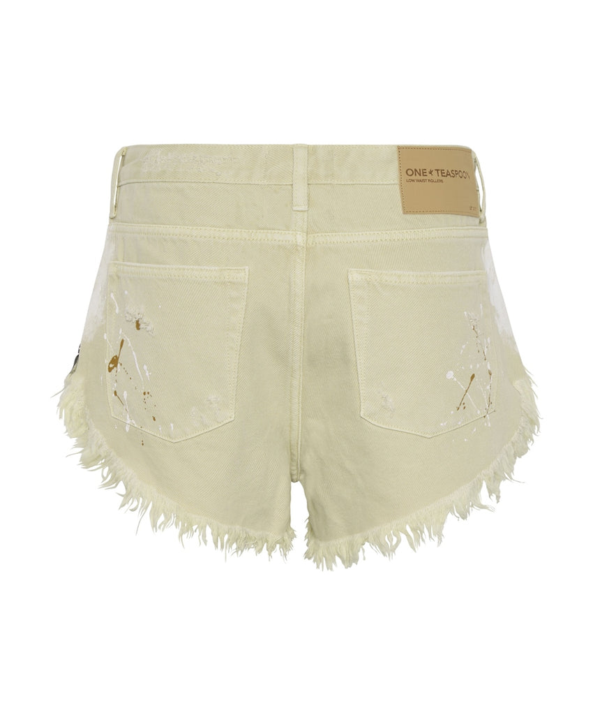 Vegas Gold Painted Rollers Denim Shorts - ONE TEASPOON