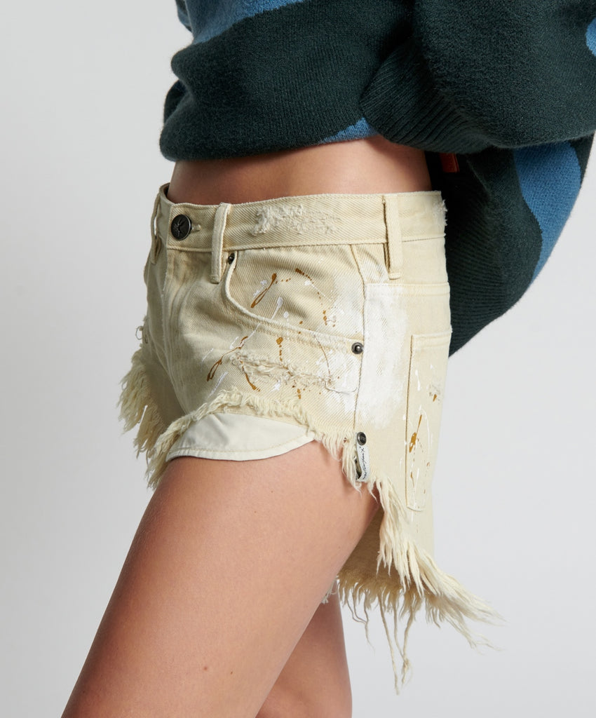 Vegas Gold Painted Rollers Denim Shorts - ONE TEASPOON