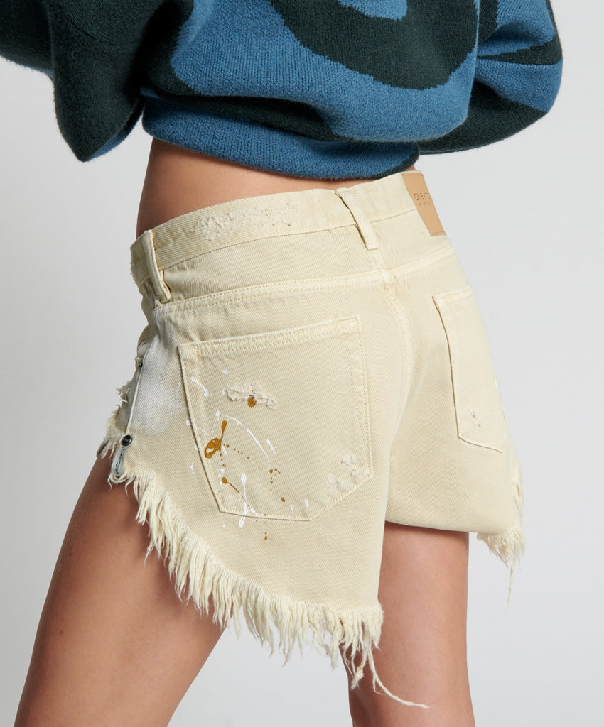 Vegas Gold Painted Rollers Denim Shorts - ONE TEASPOON