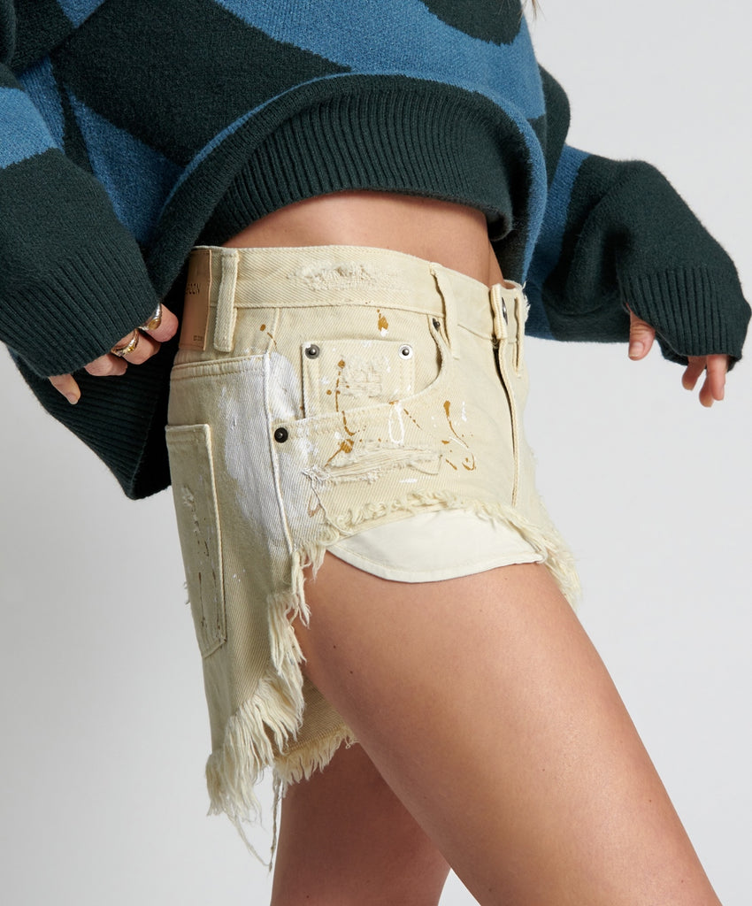 Vegas Gold Painted Rollers Denim Shorts - ONE TEASPOON