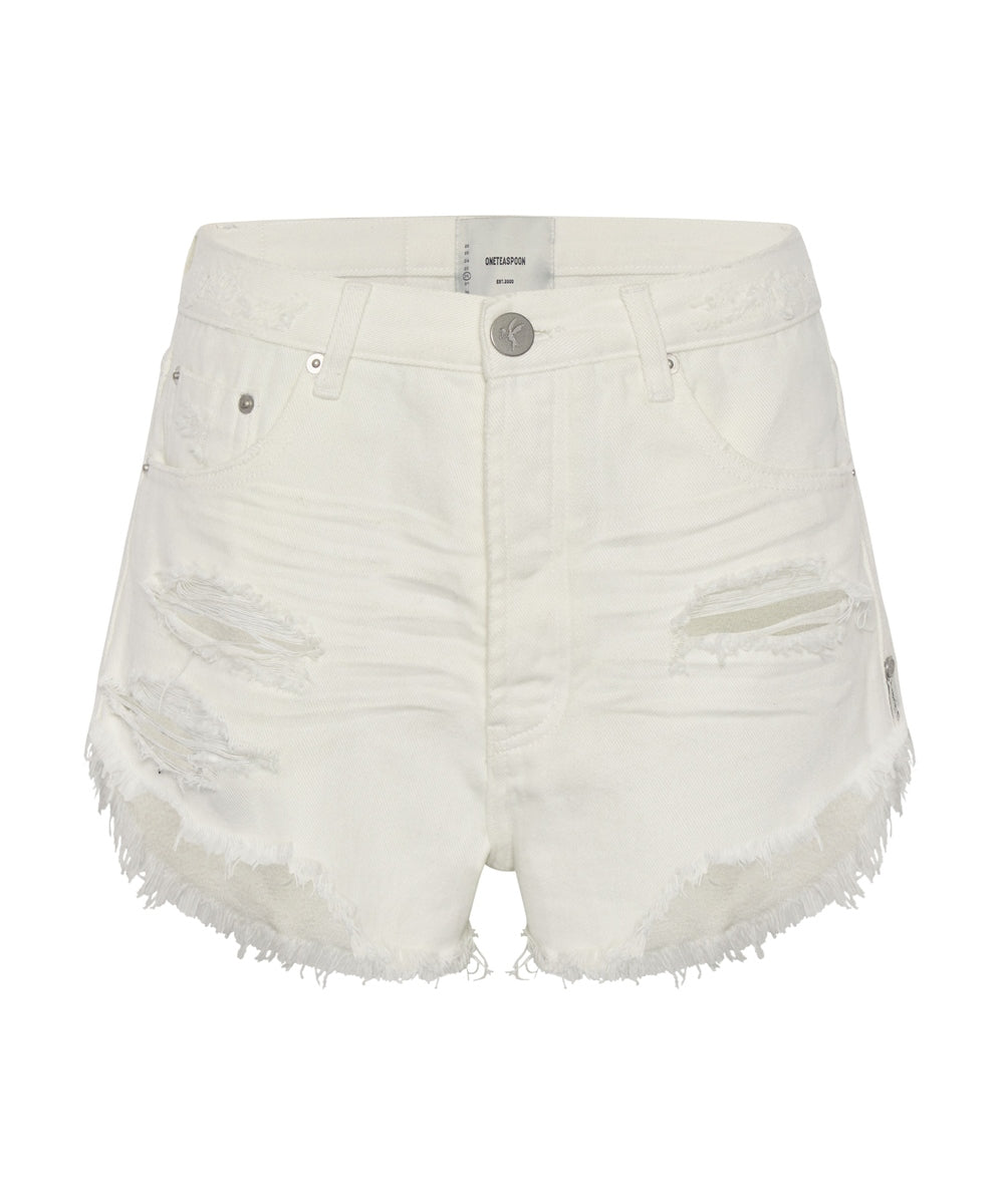 Soft White Outlaws Mid Length Denim Short - One Teaspoon