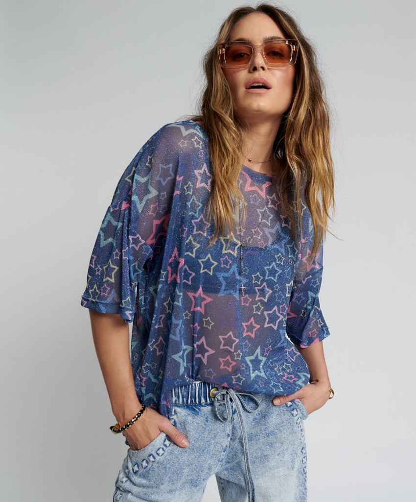 Sensory Star Oversized Mesh Tee  - One Teaspoon