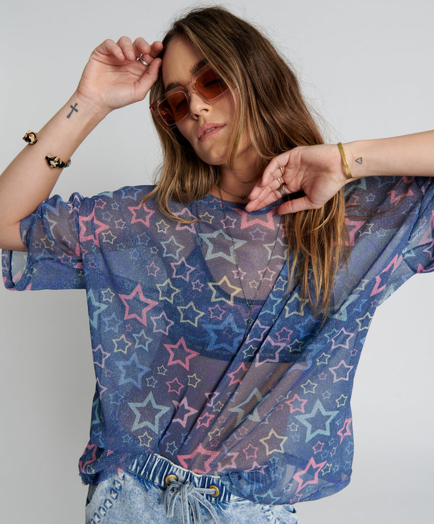 Sensory Star Oversized Mesh Tee  - One Teaspoon