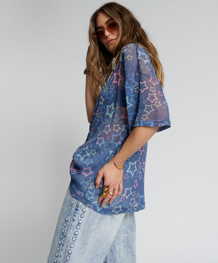 Sensory Star Oversized Mesh Tee  - One Teaspoon