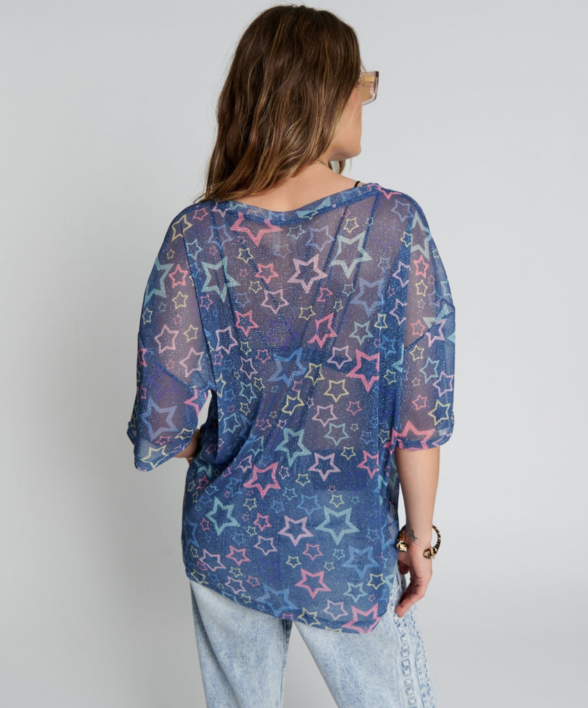 Sensory Star Oversized Mesh Tee  - One Teaspoon