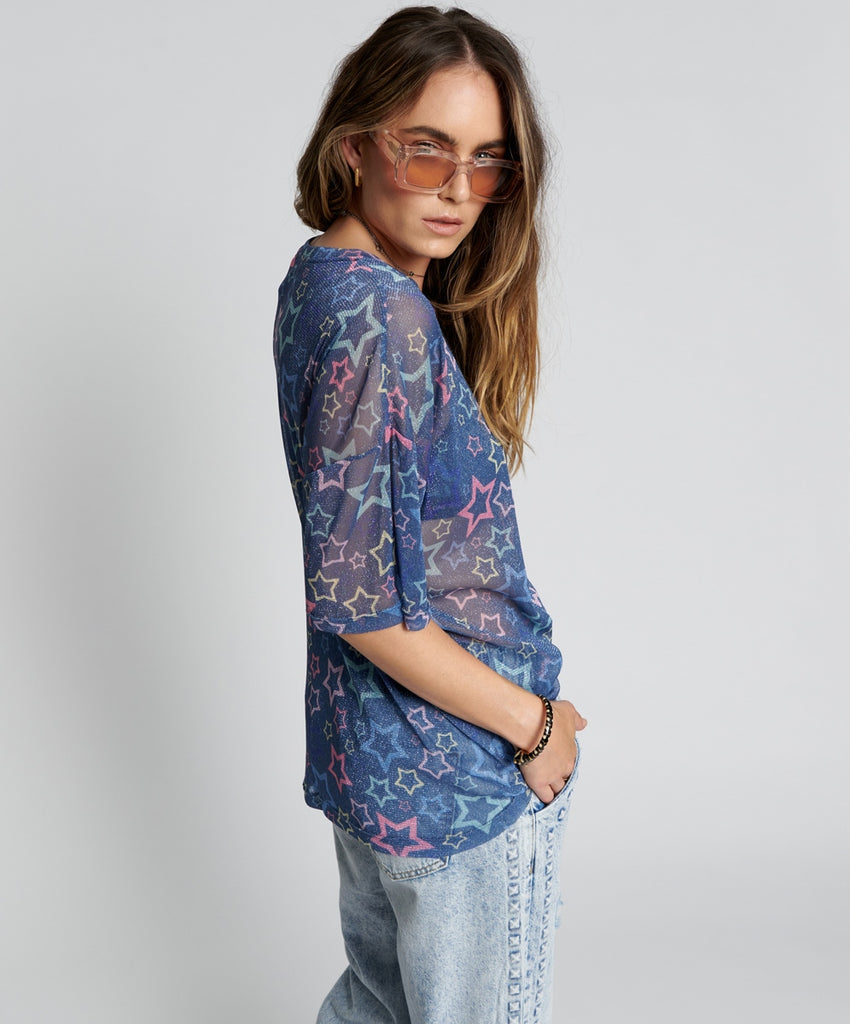 Sensory Star Oversized Mesh Tee  - One Teaspoon