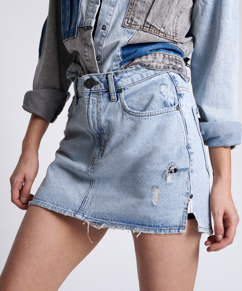 Circus Blue Mini High Waist Denim Skirt - One Teaspoon