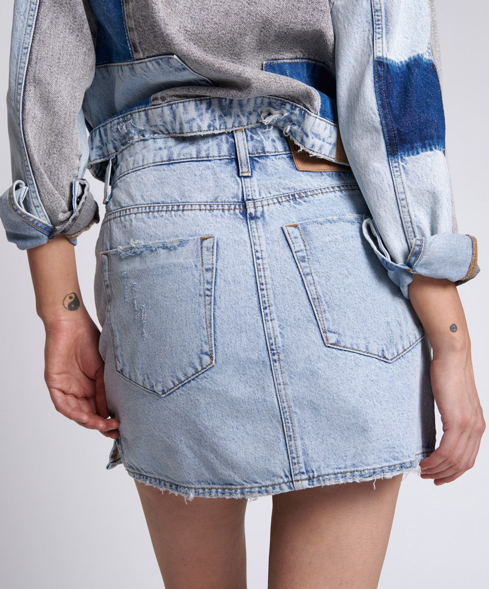 Circus Blue Mini High Waist Denim Skirt - One Teaspoon