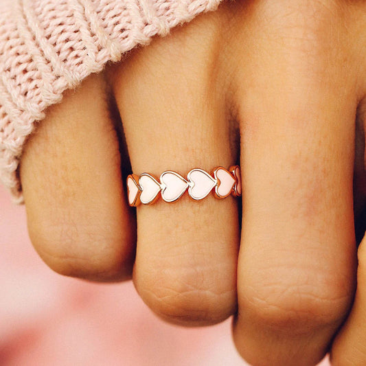 Pura Vida Rose Gold Love Enamel Heart Band Ring