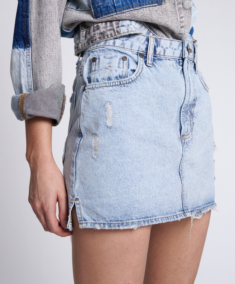 Circus Blue Mini High Waist Denim Skirt - One Teaspoon