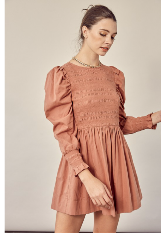 Serena Smocking Puff Sleeve Detailed Mini Dress
