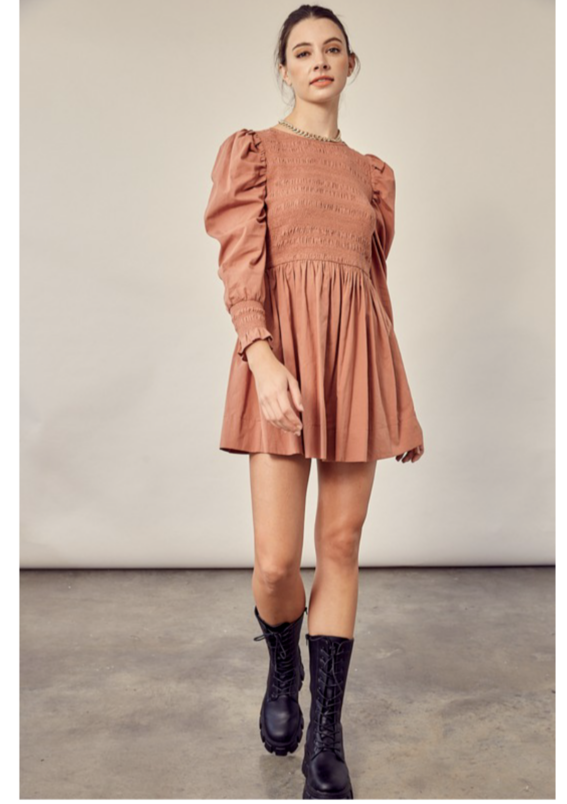 Serena Smocking Puff Sleeve Detailed Mini Dress