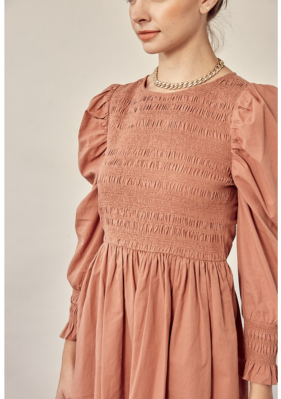 Serena Smocking Puff Sleeve Detailed Mini Dress