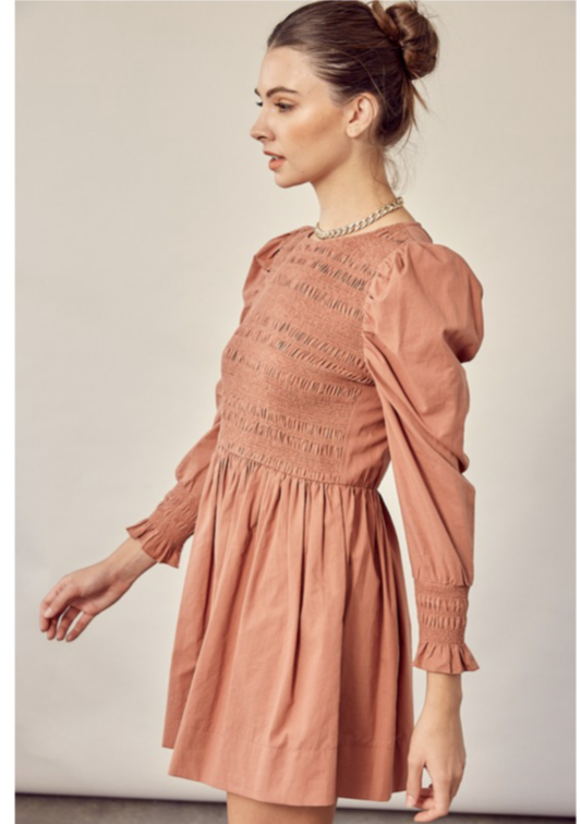 Serena Smocking Puff Sleeve Detailed Mini Dress