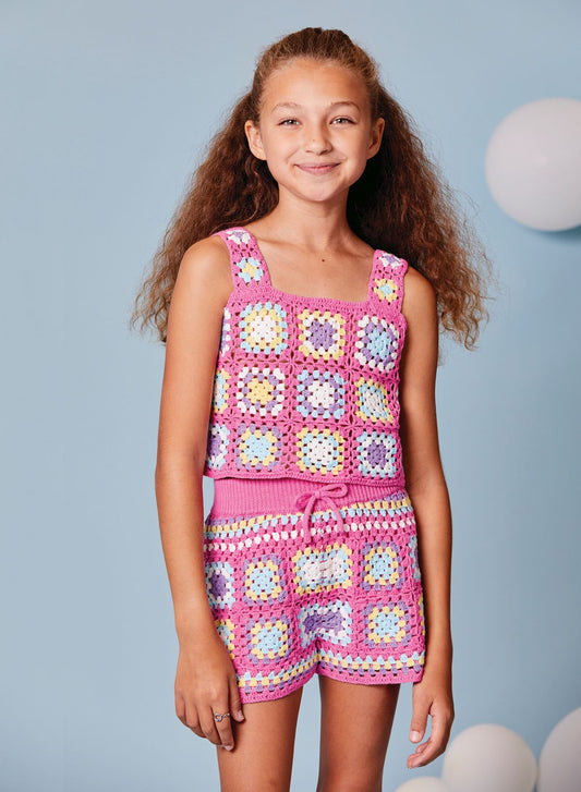 Design History Girl's Pink Combo Knitted Shorts
