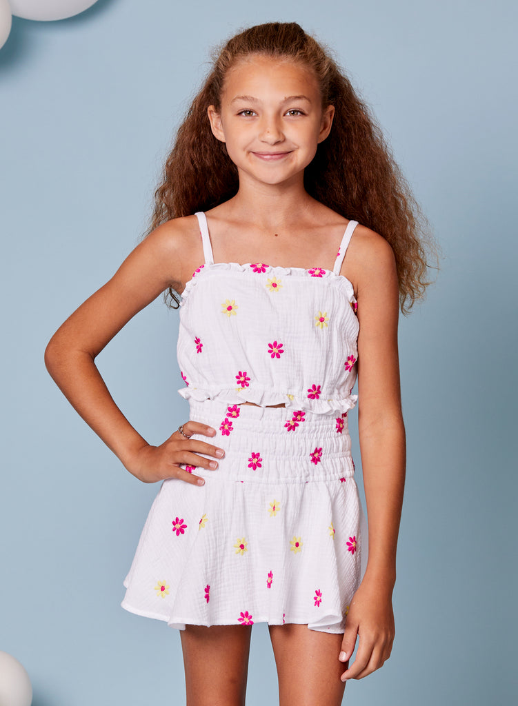 Design History Girl's White Floral Crop Top