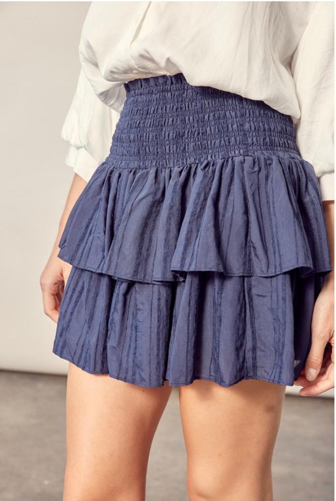 MS Smocked Ruffle Skirt With Stripes